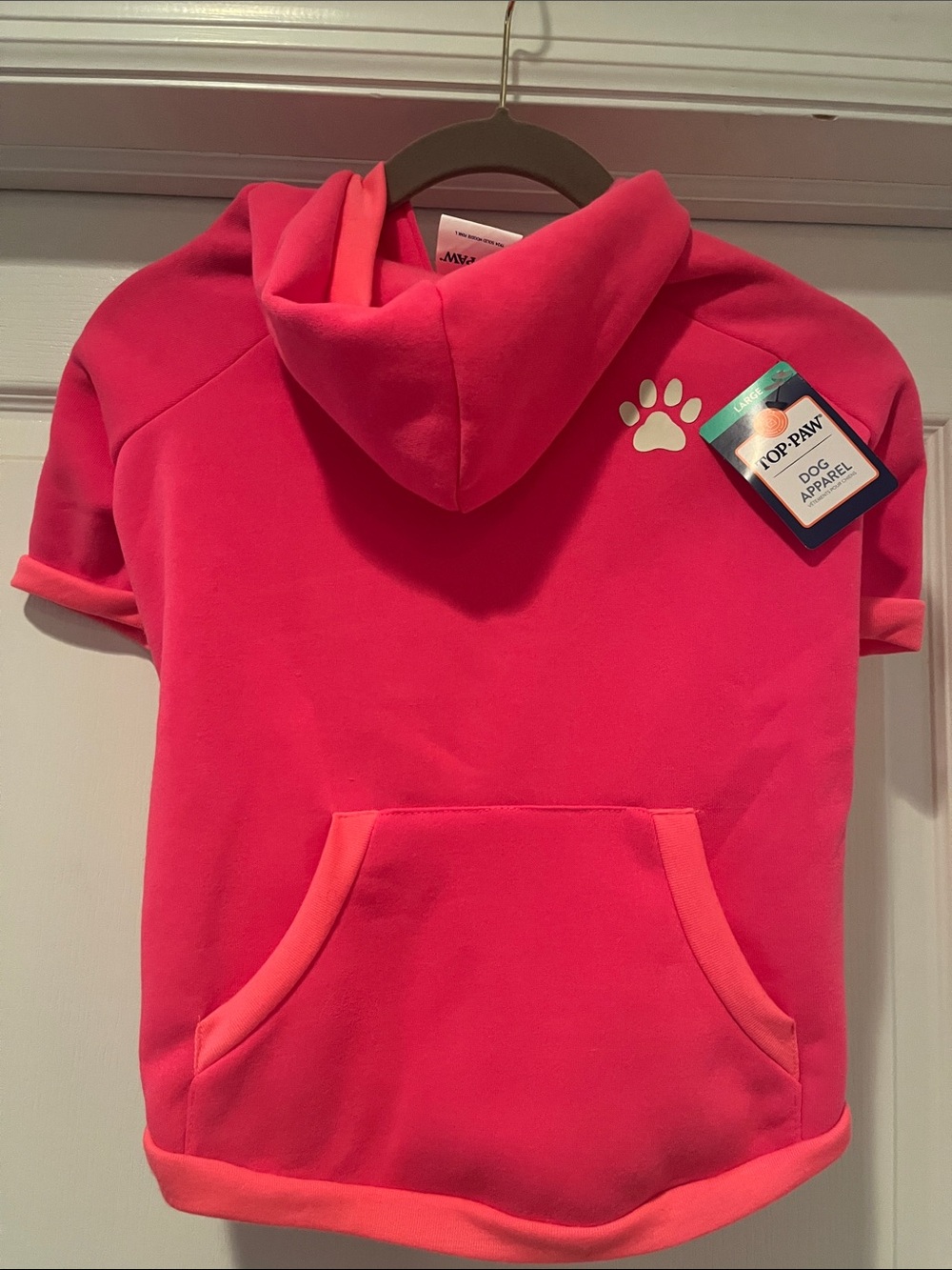 Top Paw Pink Dog Hoodie - Bright Pink Paw Print